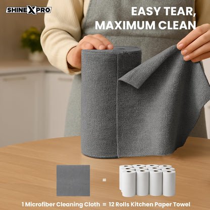 ShineXPro Microfiber Cleaning Cloth Roll, 50Pcs, 10000 Times Washable - 10X Cheaper Than Paper Kitchen Towel Roll - Ultra Absorbent Lint Free Microfiber Cleaning Cloth for Kitchen - Tearable, Reusable